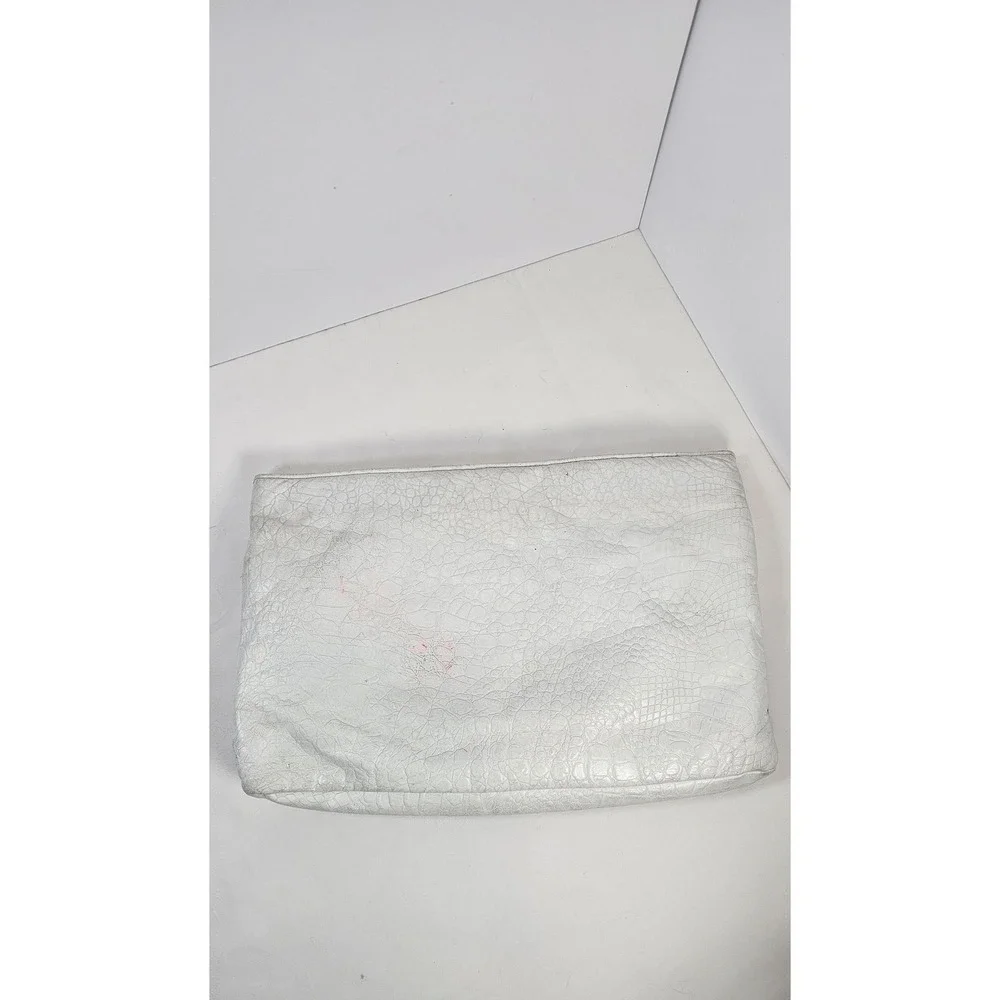 Vintage Colorblock Patchwork Clutch Purse White Croc Embossed 80s‎ 90s